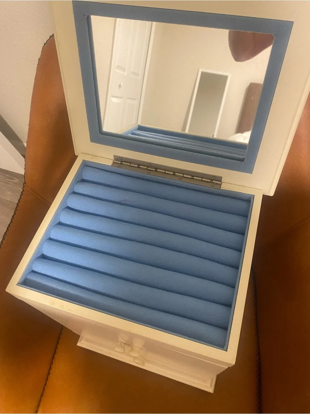 White Wooden Jewelry Cabinet with Doors and Drawers